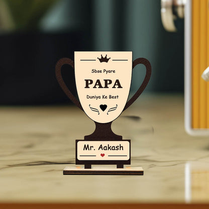 Wooden Trophy for Papa with Personalized Name Table Keepsake, 6x4.7 Inch - Sblossom