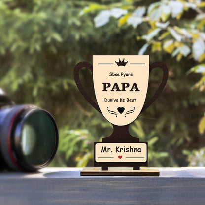 Wooden Trophy for Papa with Personalized Name Table Keepsake, 6x4.7 Inch - Sblossom