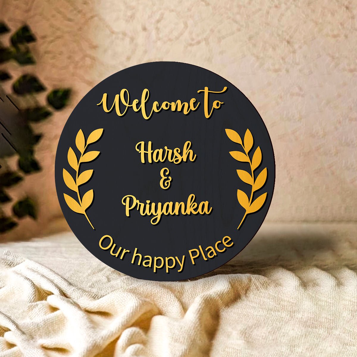 Wooden Vintage Name Plate Design for Home Door – Round - Sblossom