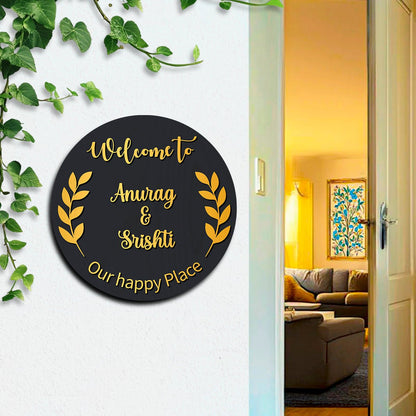 Wooden Vintage Name Plate Design for Home Door – Round - Sblossom
