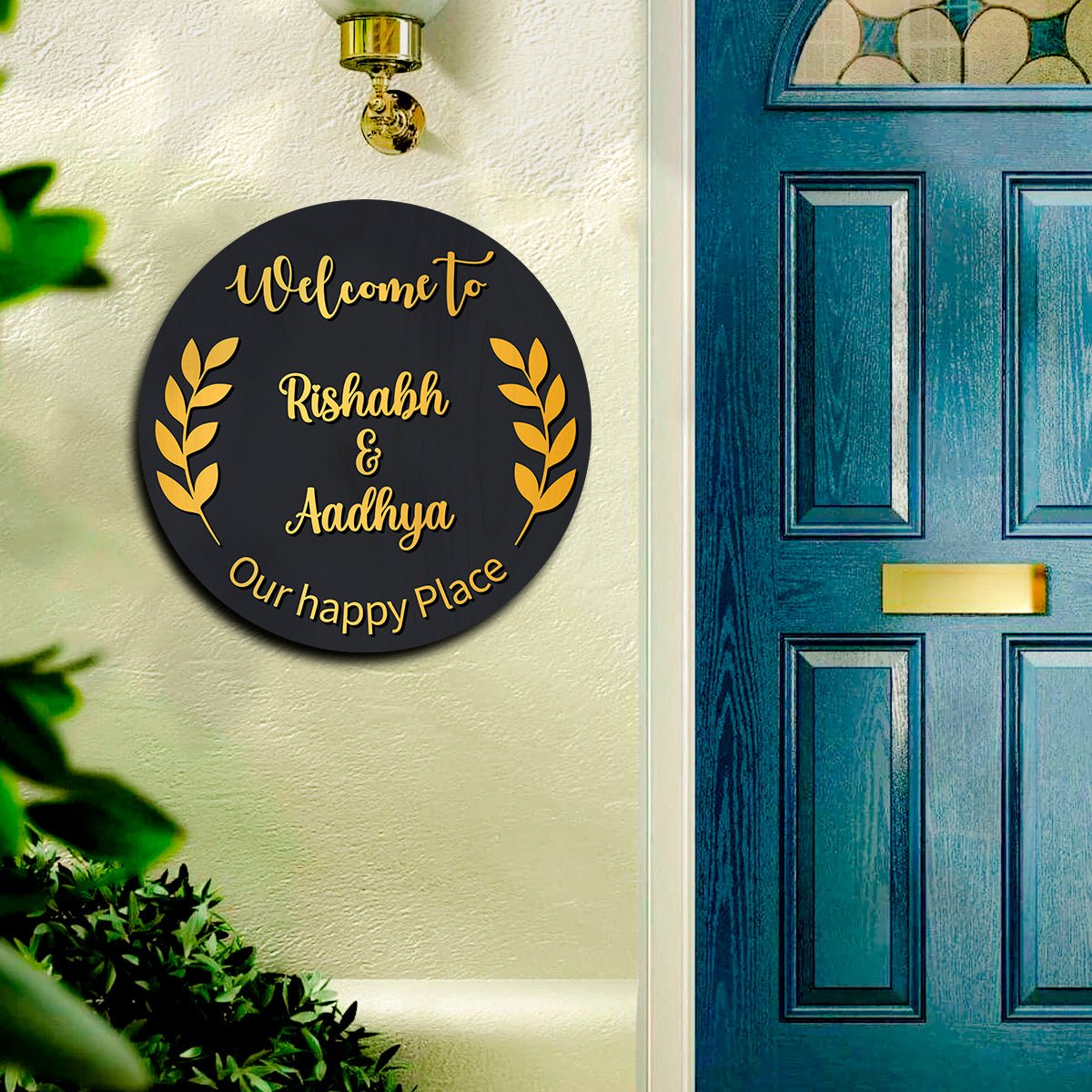 Wooden Vintage Name Plate Design for Home Door – Round - Sblossom