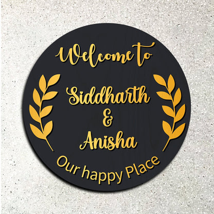 Wooden Vintage Name Plate Design for Home Door – Round - Sblossom