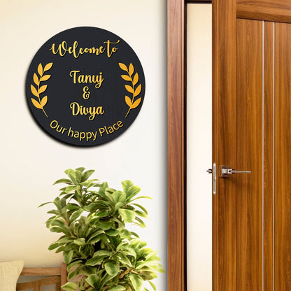 Wooden Vintage Name Plate Design for Home Door – Round - Sblossom