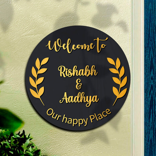 Wooden Vintage Name Plate Design for Home Door – Round - Sblossom