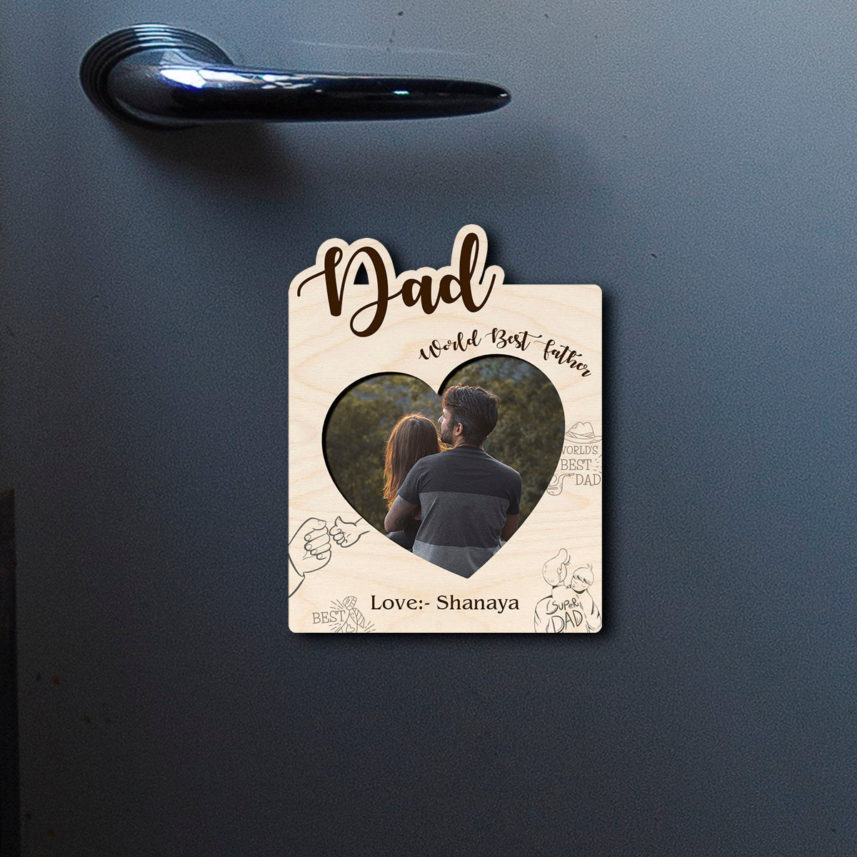 World Best Father Banner Magnet in Wood with Photo Print Design - Sblossom