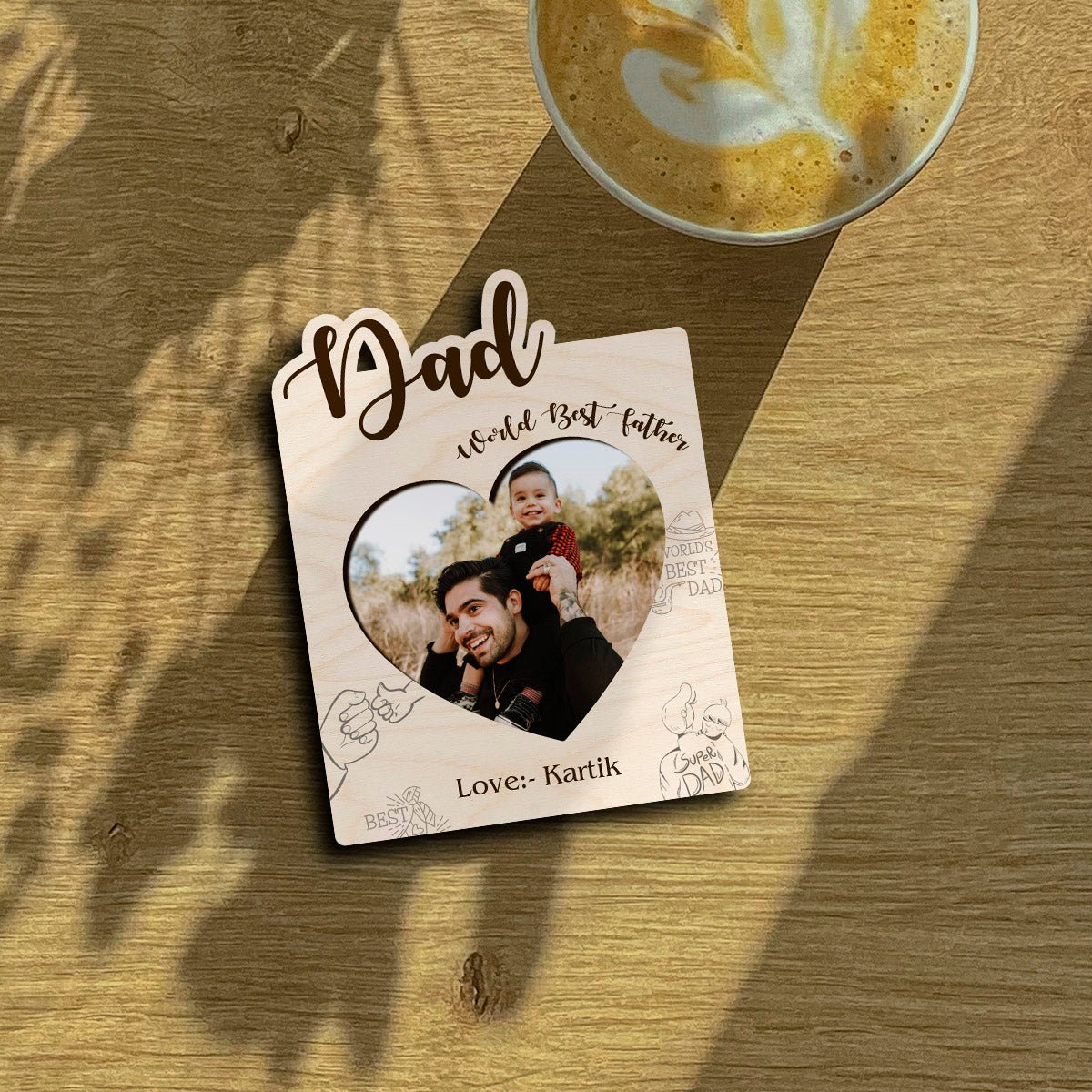 World Best Father Banner Magnet in Wood with Photo Print Design - Sblossom