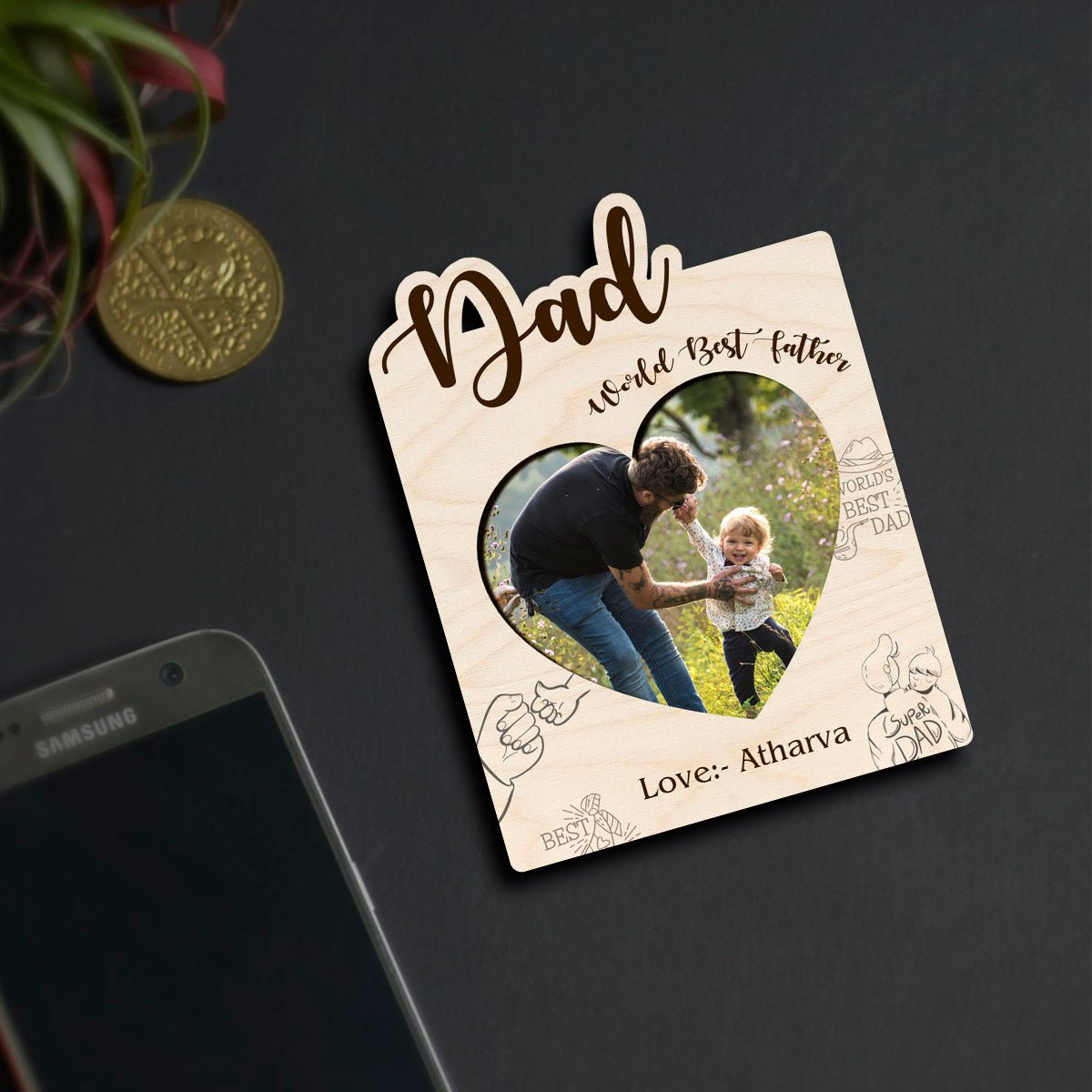 World Best Father Banner Magnet in Wood with Photo Print Design - Sblossom