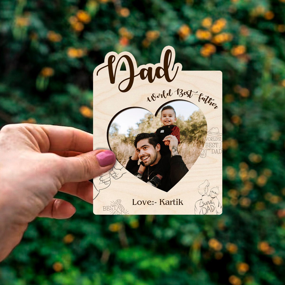 World Best Father Banner Magnet in Wood with Photo Print Design - Sblossom