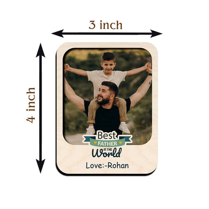 World Best Father Photo Magnet in Wood with Heart Print Design, 4x3 Inch - Sblossom