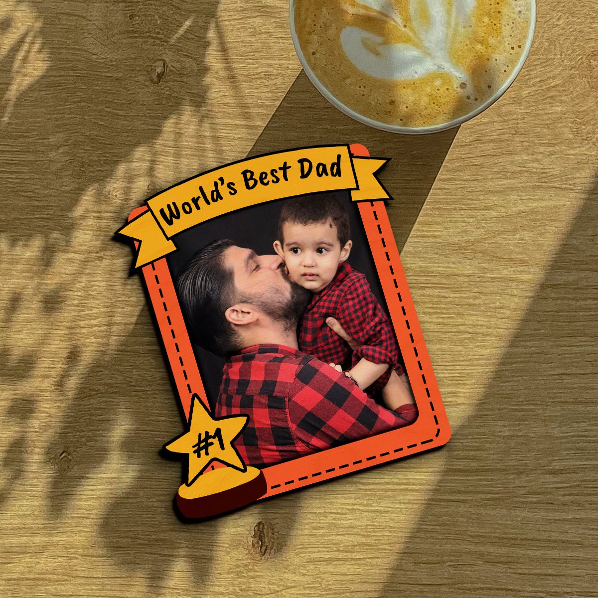 Worlds Best Dad Banner Magnet in Wood with Trophy Print Design - Sblossom