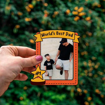 Worlds Best Dad Banner Magnet in Wood with Trophy Print Design - Sblossom