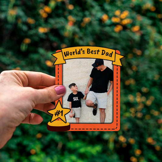 Worlds Best Dad Banner Magnet in Wood with Trophy Print Design - Sblossom