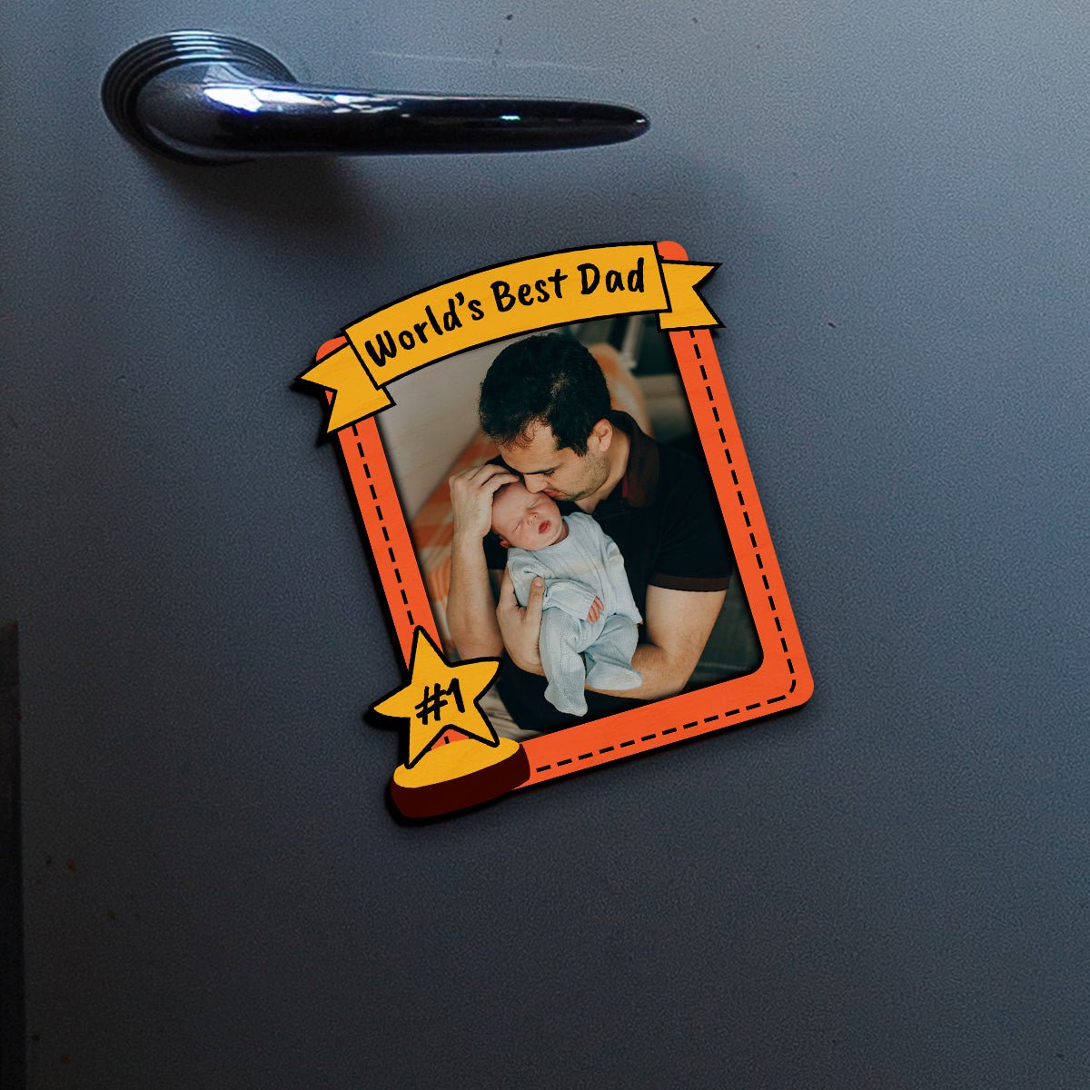 Worlds Best Dad Banner Magnet in Wood with Trophy Print Design - Sblossom