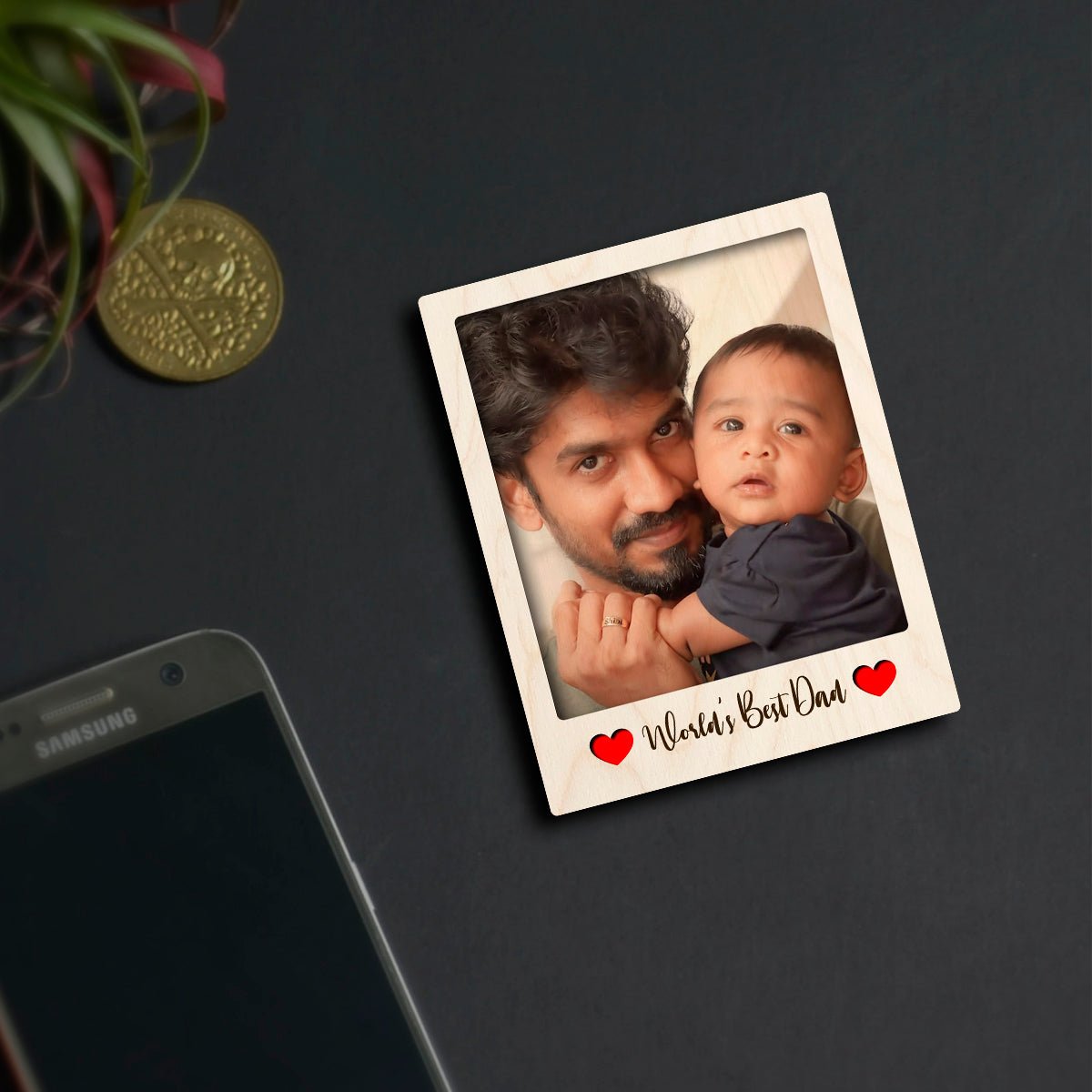 Worlds Best Dad Photo Magnet in Wood with 3D Personalized Print - Sblossom