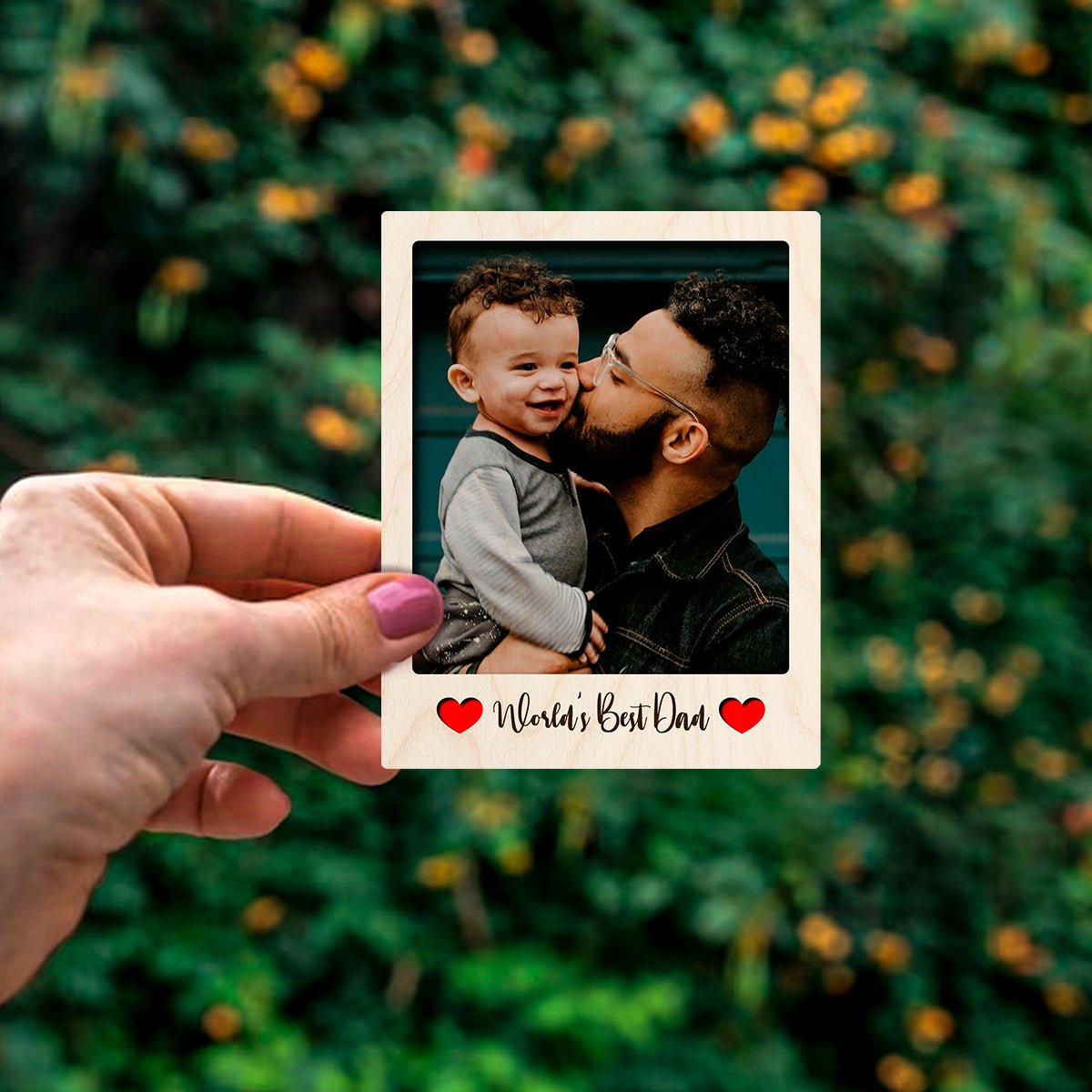 Worlds Best Dad Photo Magnet in Wood with 3D Personalized Print - Sblossom