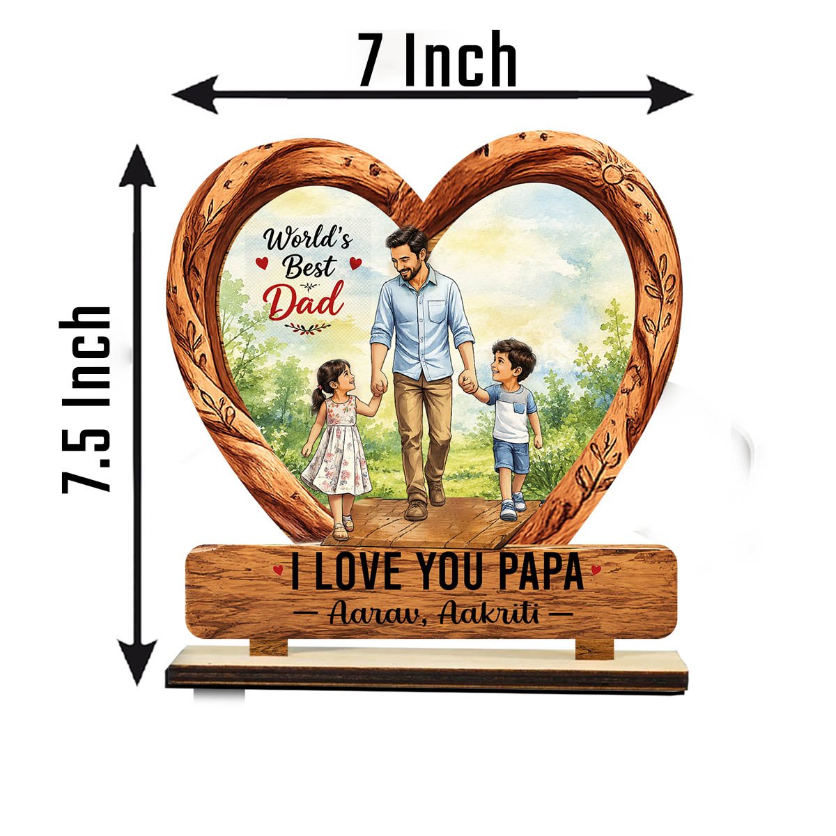 Worlds Best Dad Wooden Standee with Personalized Name Keepsake, 7x7.5 Inch - Sblossom