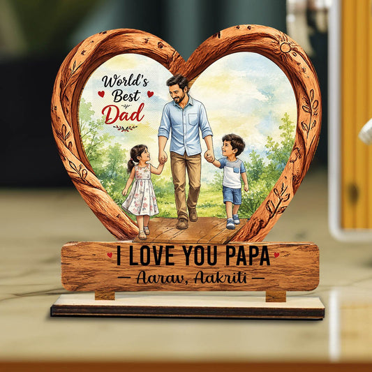 Worlds Best Dad Wooden Standee with Personalized Name Keepsake, 7x7.5 Inch - Sblossom
