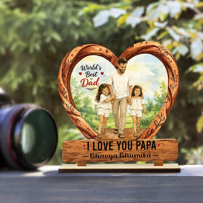 Worlds Best Dad Wooden Standee with Personalized Name Keepsake, 7x7.5 Inch - Sblossom