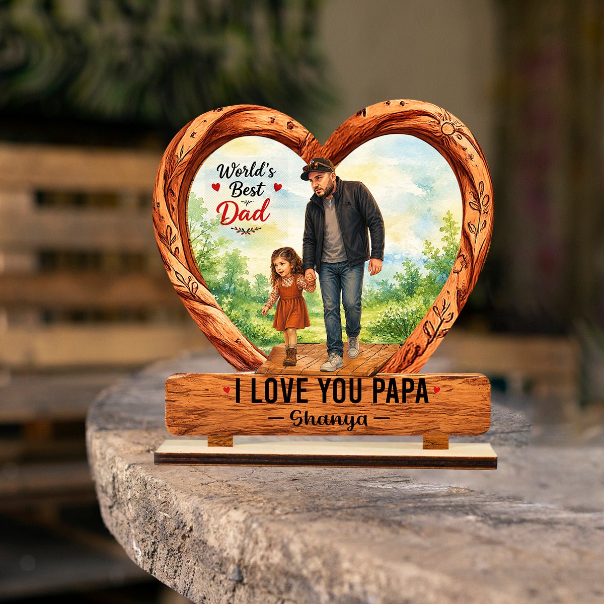 Worlds Best Dad Wooden Standee with Personalized Name Keepsake, 7x7.5 Inch - Sblossom