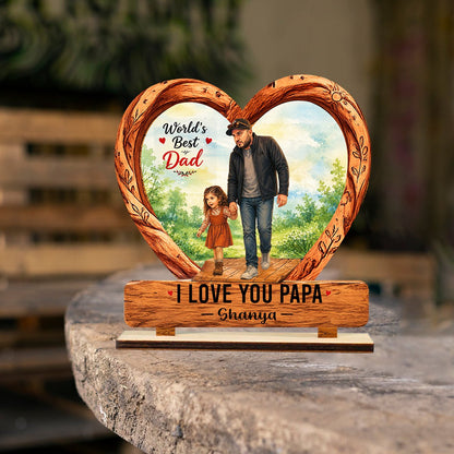 Worlds Best Dad Wooden Standee with Personalized Name Keepsake, 7x7.5 Inch - Sblossom