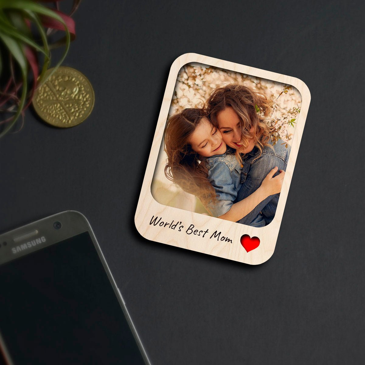 Worlds Best Mom Photo Magnet in Wood with Mom Daughter Print - Sblossom