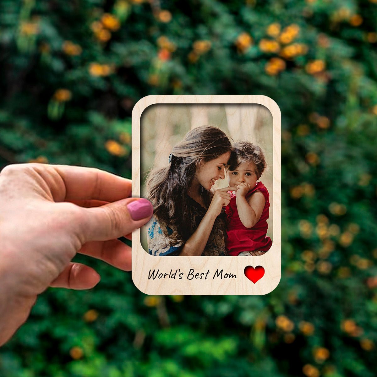 Worlds Best Mom Photo Magnet in Wood with Mom Daughter Print - Sblossom
