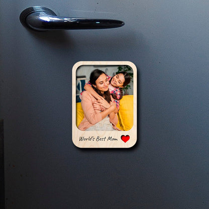 Worlds Best Mom Photo Magnet in Wood with Mom Daughter Print - Sblossom