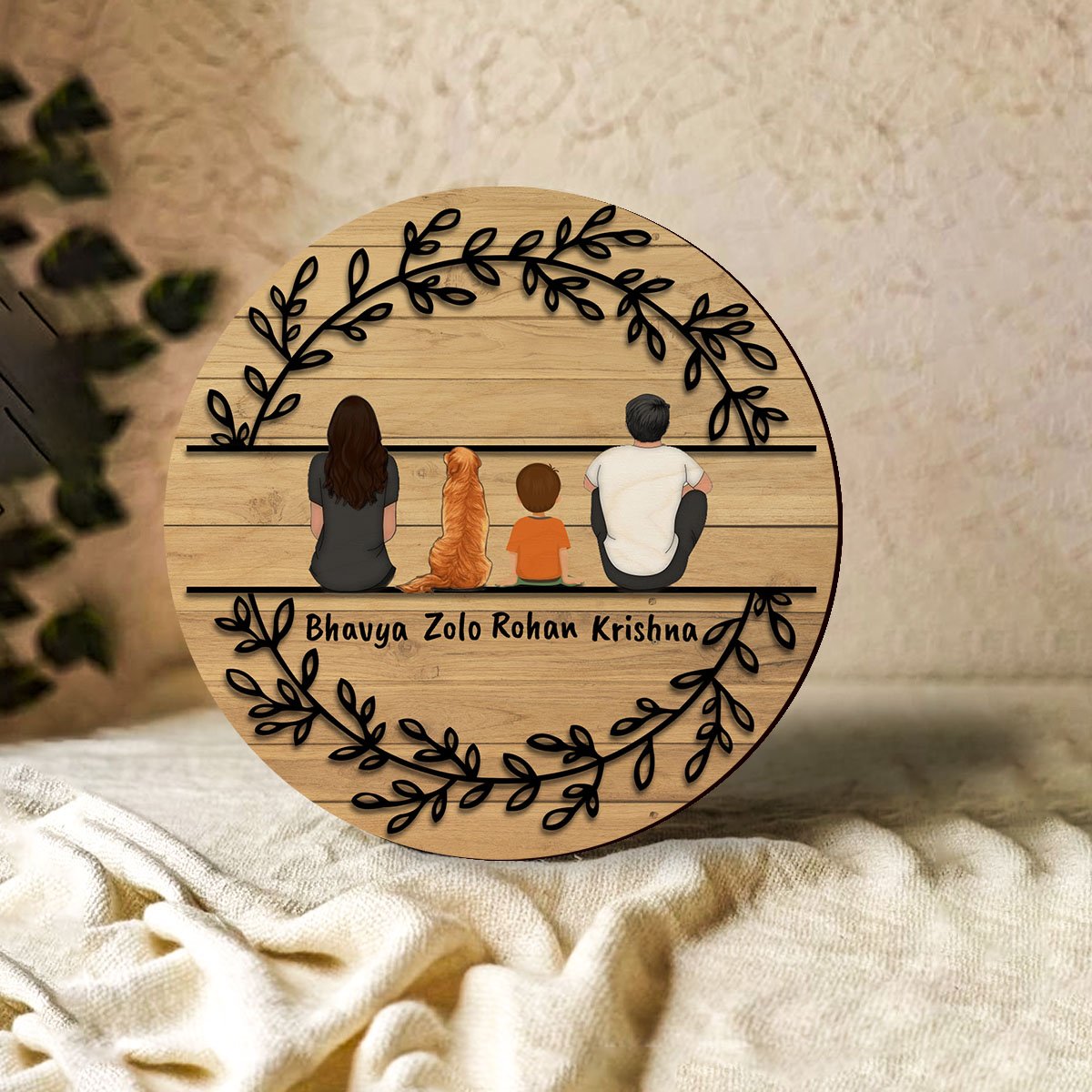 Wreath-Leaf House Name Board Design for Entrance Door - Sblossom