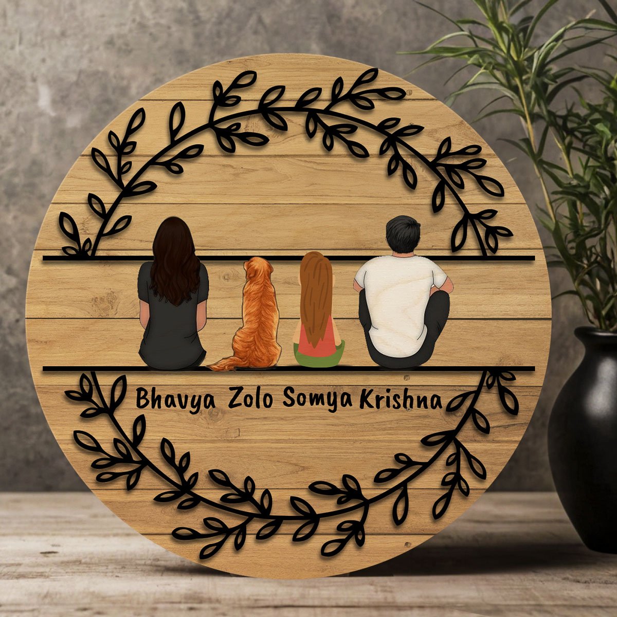 Wreath-Leaf House Name Board Design for Entrance Door - Sblossom