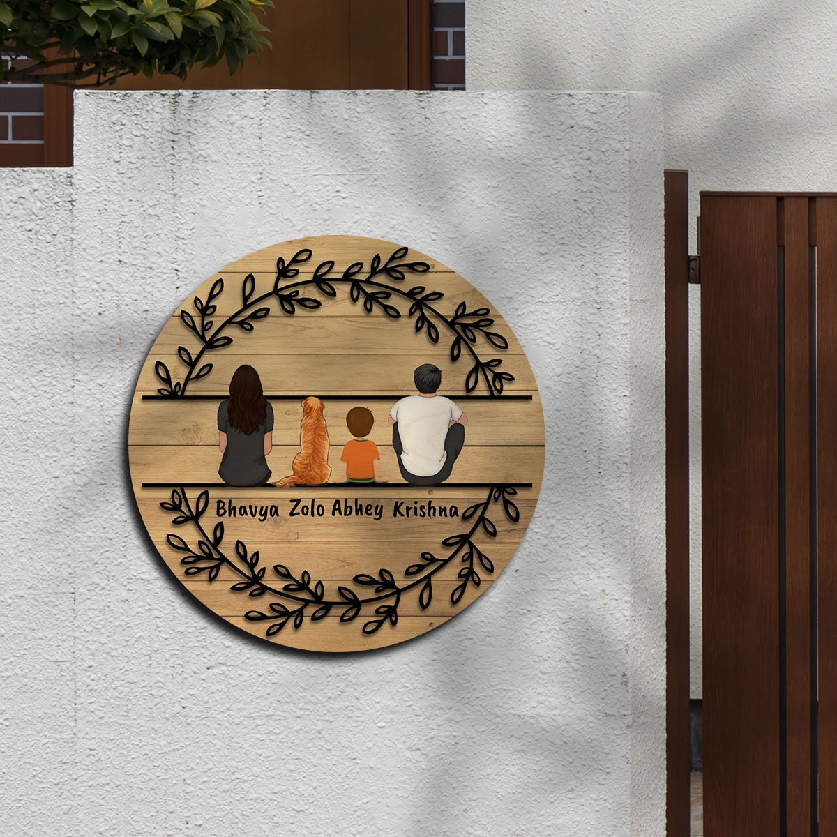 Wreath-Leaf House Name Board Design for Entrance Door - Sblossom