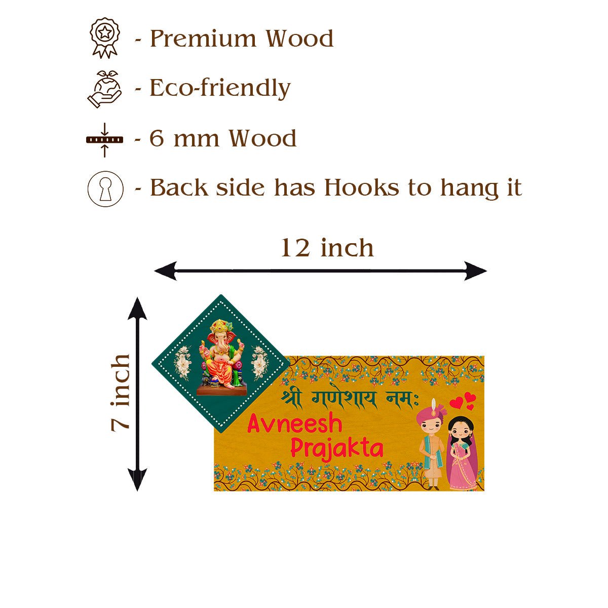 Yellow Ganesha Blessing Name Plate for Main Door - Sblossom