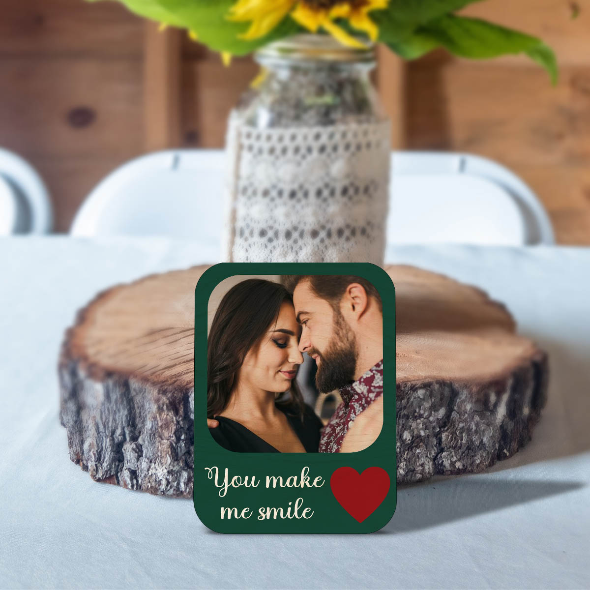 You Make Me Smile Couple Magnet in Wood with Photo Print Design - Sblossom