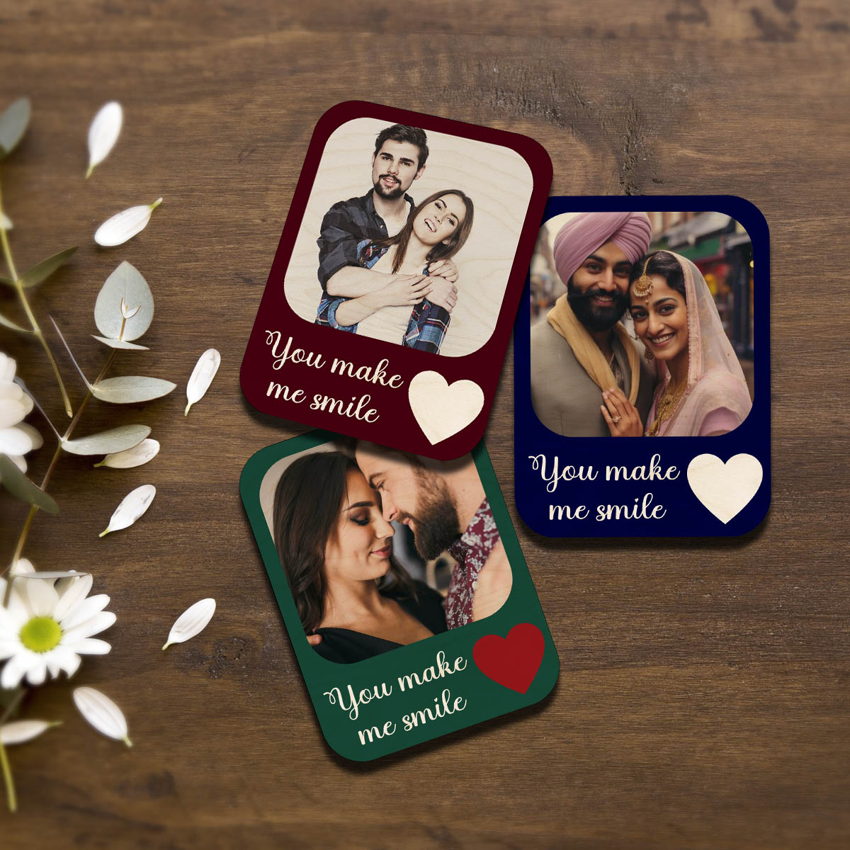 You Make Me Smile Couple Magnet in Wood with Photo Print Design - Sblossom