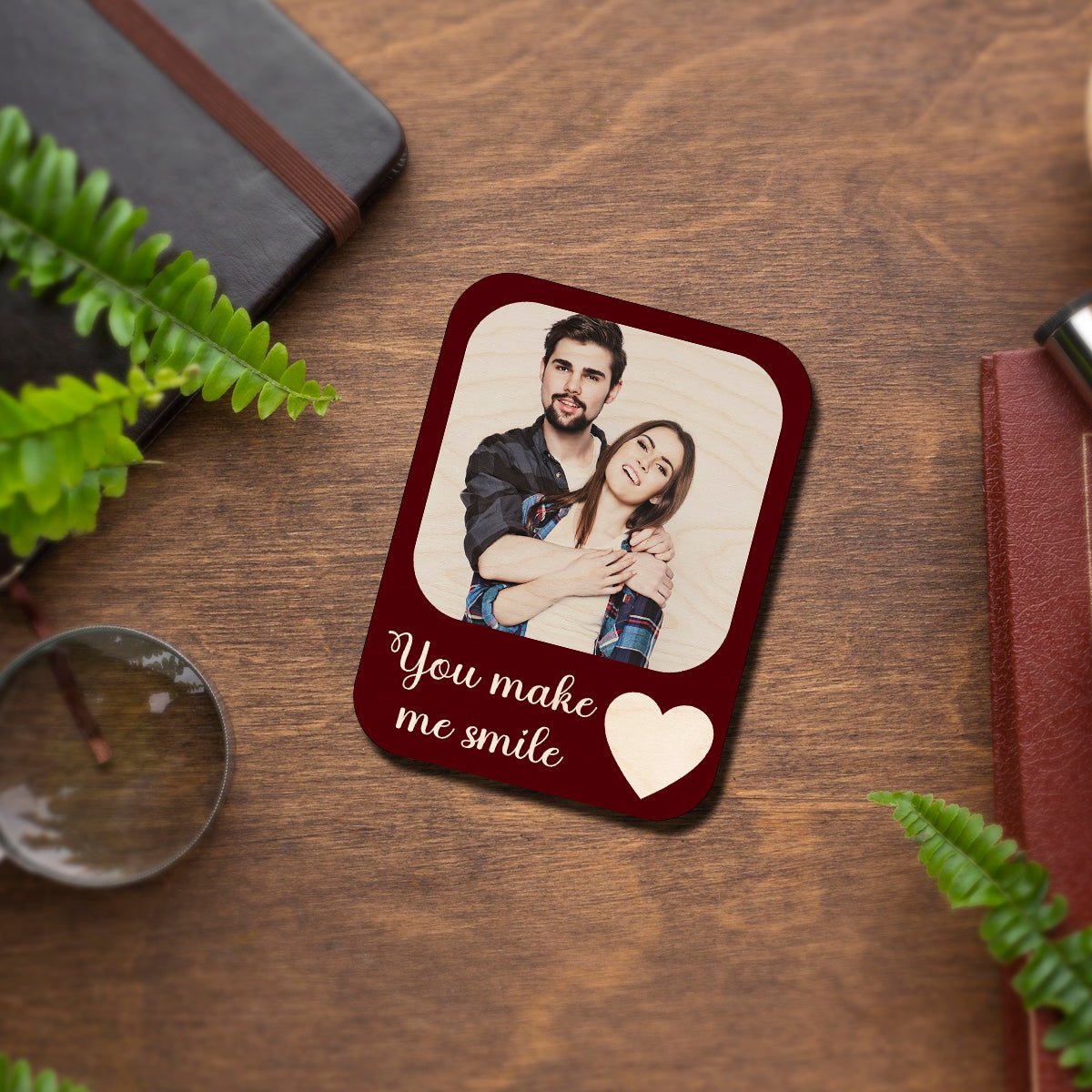You Make Me Smile Couple Magnet in Wood with Photo Print Design - Sblossom