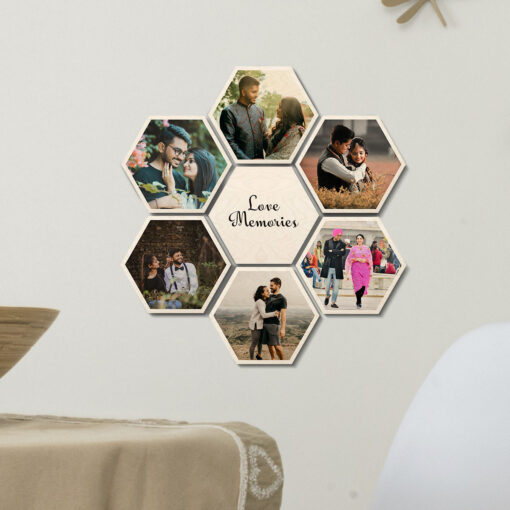 Set Of 7 Hexagon Wood Print | Personalized | 8X7 Inch - Image 4