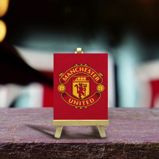 Minimalist Manchester United Wood Print With Easel Stand | 4X6 Inches - Image 2