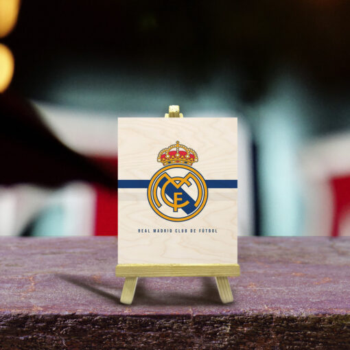 Minimalist Real Madrid Wood Print With Easel Stand | 4X6 Inches - Image 2