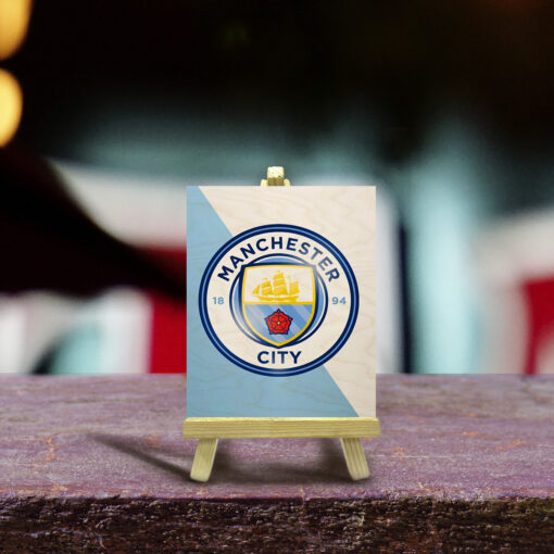 Minimalist Manchester City Wood Print With Easel Stand | 4X6 Inches - Image 2