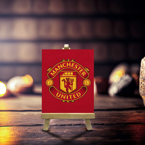 Minimalist Manchester United Wood Print With Easel Stand | 4X6 Inches - Image 3