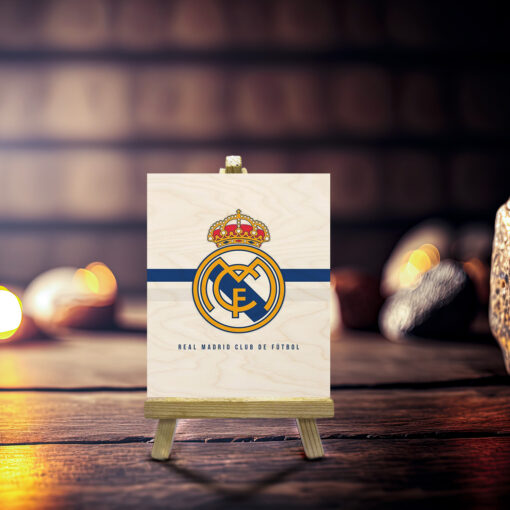 Minimalist Real Madrid Wood Print With Easel Stand | 4X6 Inches - Image 3