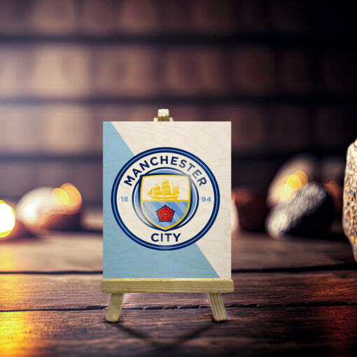 Minimalist Manchester City Wood Print With Easel Stand | 4X6 Inches - Image 3