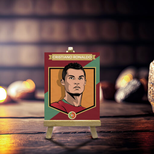 Minimalist Cristiano Ronaldo Wood Print With Easel Stand | 4X6 Inches - Image 3