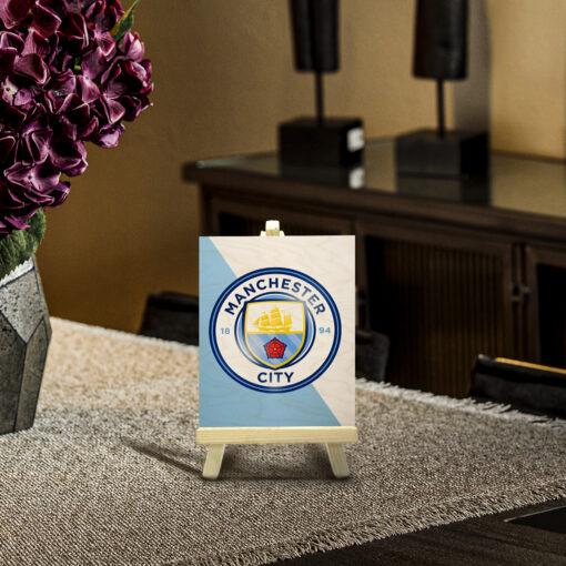 Minimalist Manchester City Wood Print With Easel Stand | 4X6 Inches - Image 4