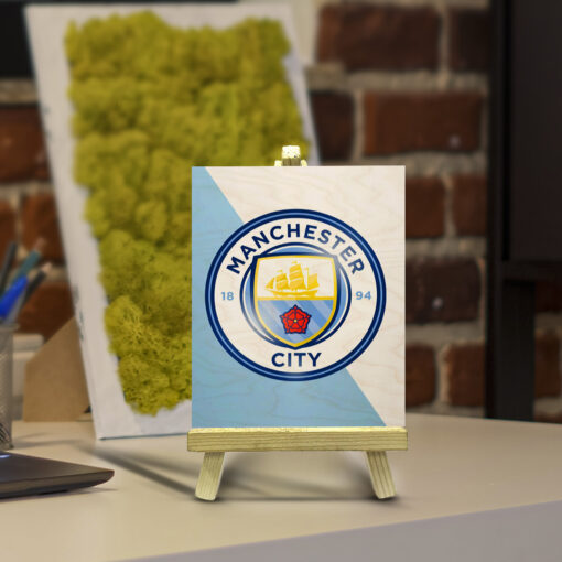 Minimalist Manchester City Wood Print With Easel Stand | 4X6 Inches