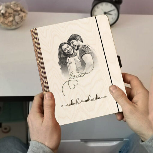 Couple Theme Wooden Notebook