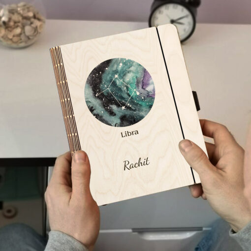 Libra Personalized Wooden Notebook