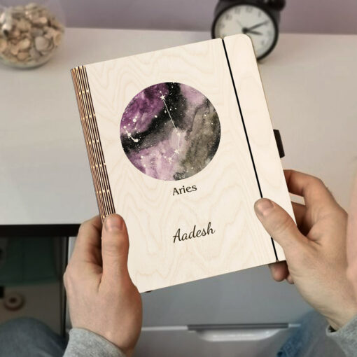 Aries Personalized Wooden Notebook