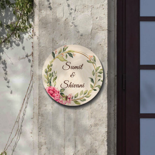 Circle Floral Theme Wooden Name Plate | Personalized | 12X12 Inches - Image 4