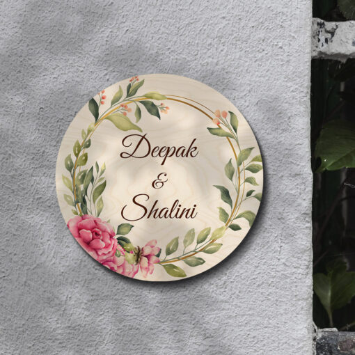 Circle Floral Theme Wooden Name Plate | Personalized | 12X12 Inches - Image 5