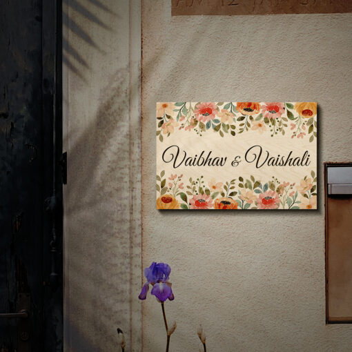 Floral Wooden Name Plate | Personalized - Image 4